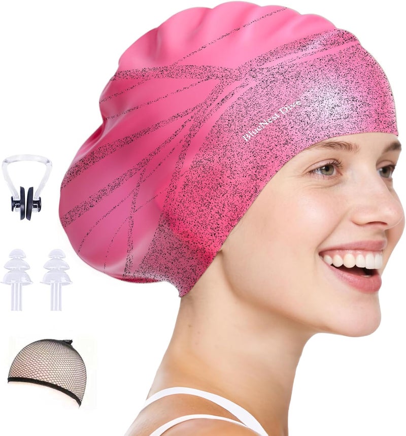 Large Silicone Swim Cap Durable Silicone Waterproof Construction with Ultra-Elastic Design Effectively Keeps Hair Dry. Suitable for Long Hair, Curly Hair, and Long Dreadlocks